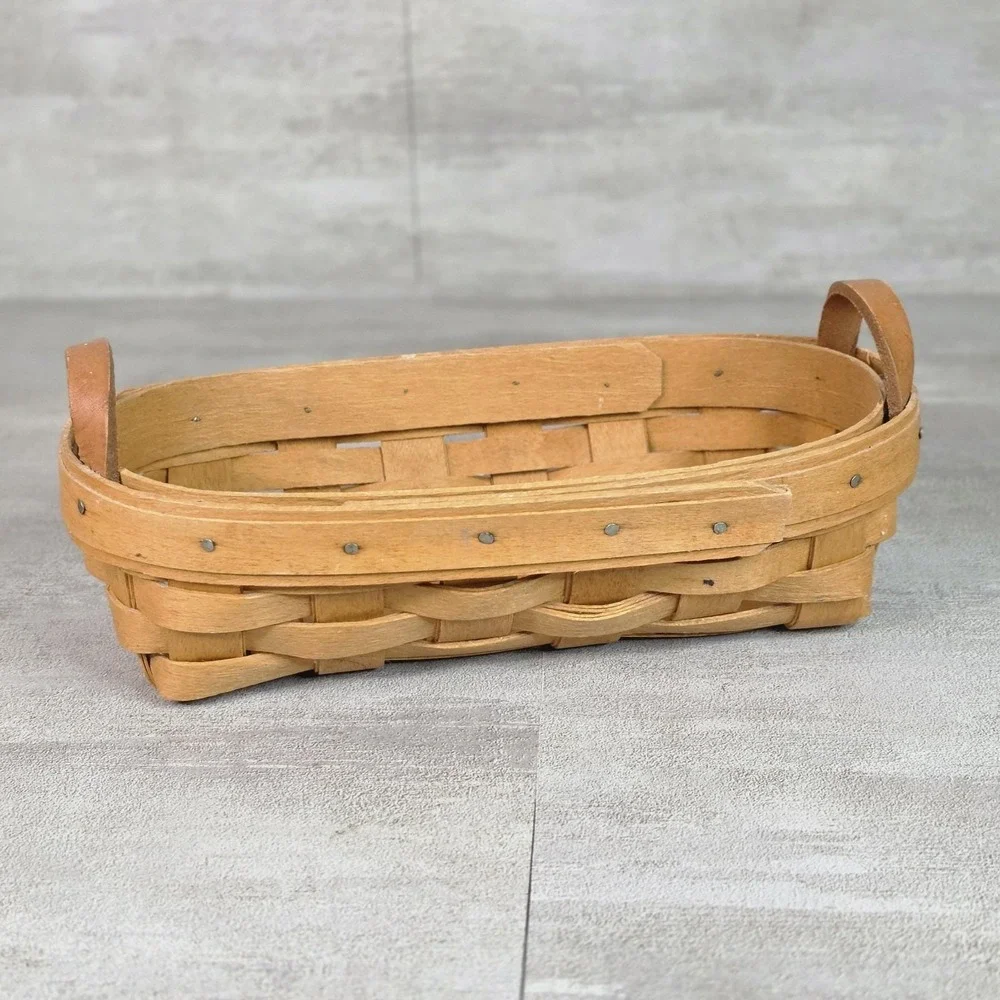 vintage 1997 Longaberger Oval Basket with leather handles 2x4x8